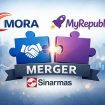 Ketgam: Ilustrasi merger yang mengubah struktur kepemilikan MORA dan MyRepublic.