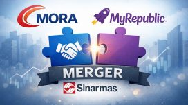 Ketgam: Ilustrasi merger yang mengubah struktur kepemilikan MORA dan MyRepublic.