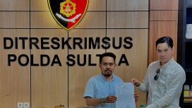 Ketgam: Kuasa Hukum PT Kasmar Tiar Raya, Abdul Razak Said Ali, SH., saat melaporkan dugaan perintangan terhadap aktivitas pertambangan