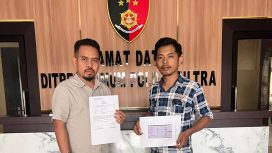 Ketgam: Kuasa Hukum Tri Haryati, Abdul Razak Said Ali, SH., dan Nawir, SH., saat membuat laporan di Polda Sultra